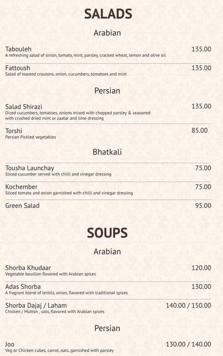 Alibaba Cafe and Restaurant menu