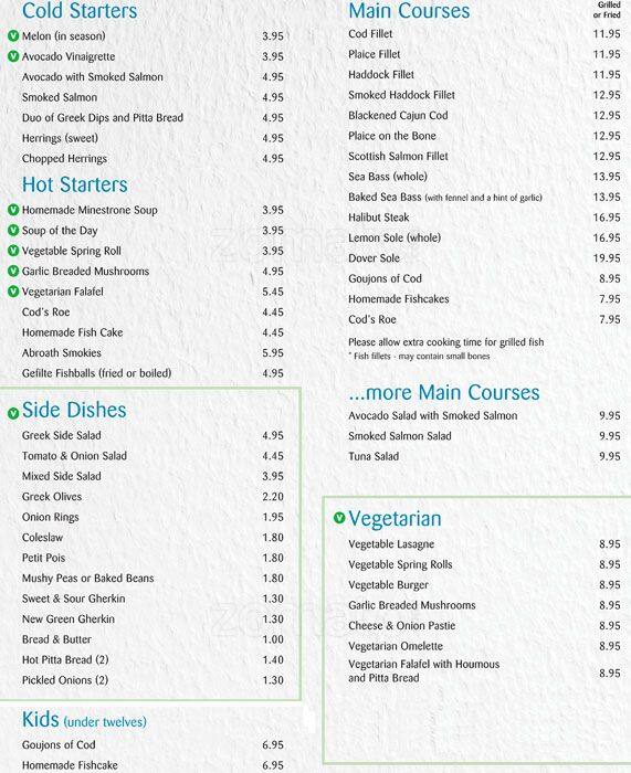 Menu at Sea Pebbles restaurant, Bushey