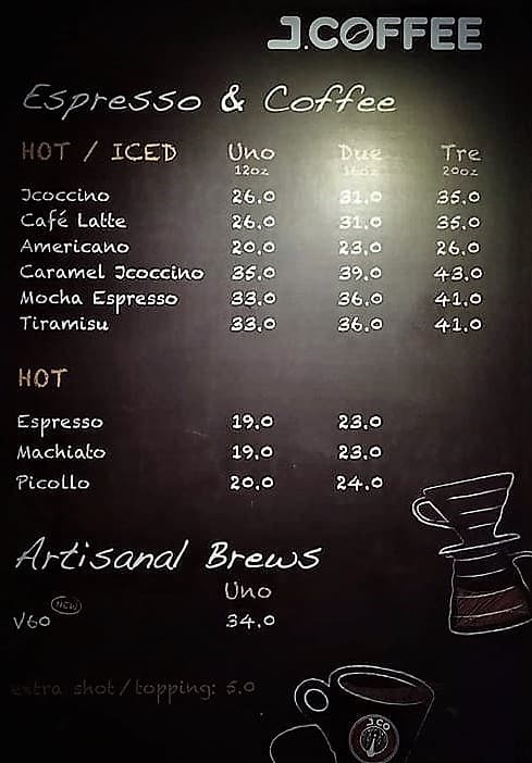 Menu at JCo Pasar Baru, Jakarta, Sekolah Sma-2 No.3