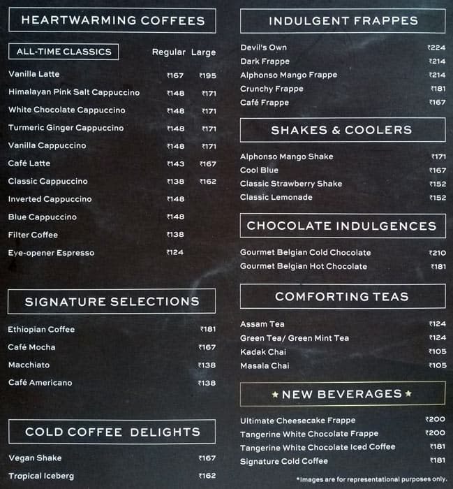 Cafe Coffee Day menu