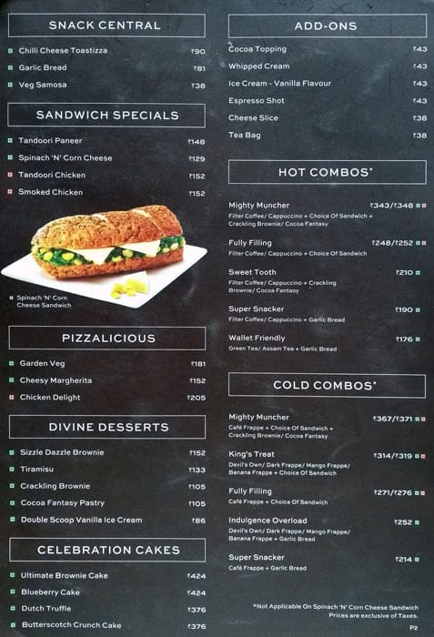 Cafe Coffee Day menu