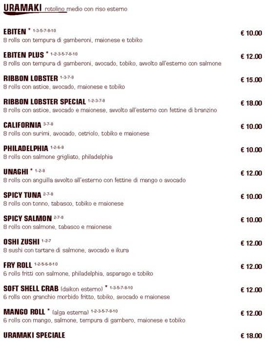 Menu di Spoon Sushi Fusion Cusine 