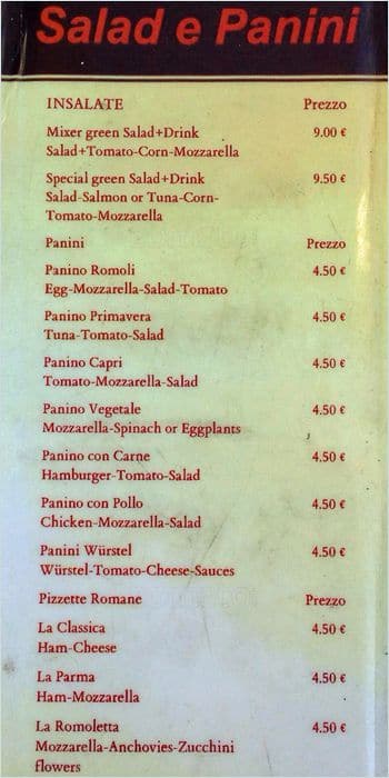 Menu di Romoli Bar 