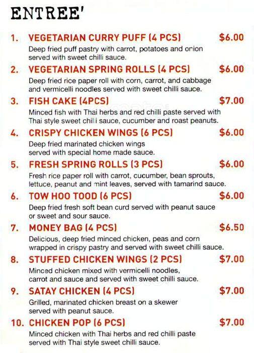 Chilli Garden Thai Menu, Menu for Chilli Garden Thai, Riverwood, Sydney