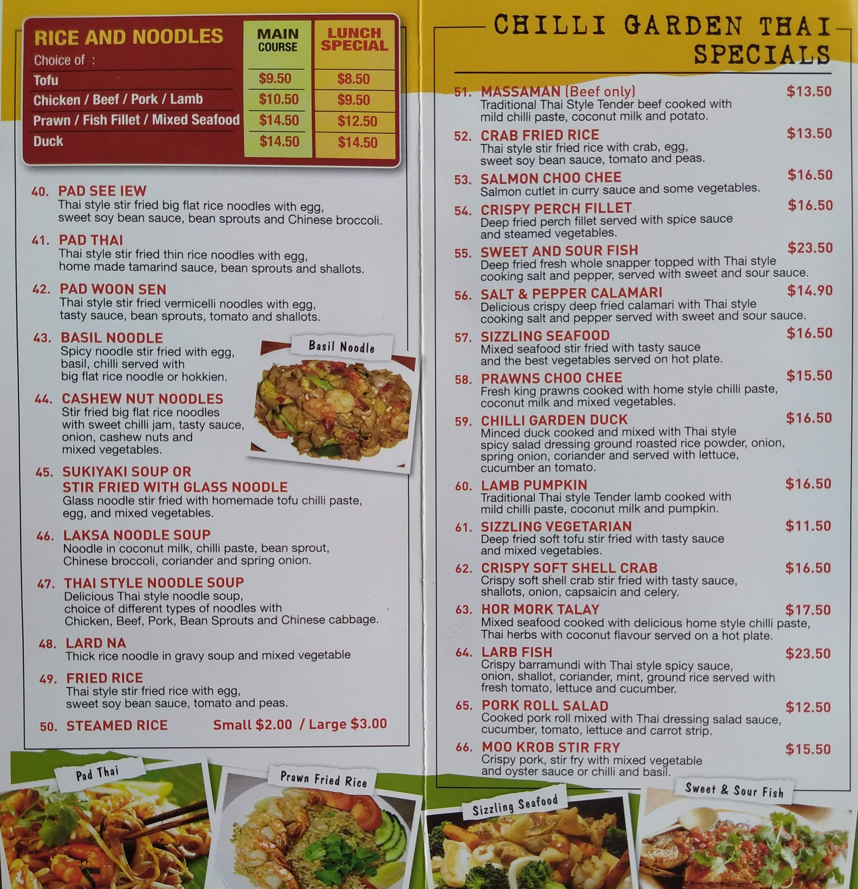 Menu at Chilli Garden Thai fast food, Riverwood
