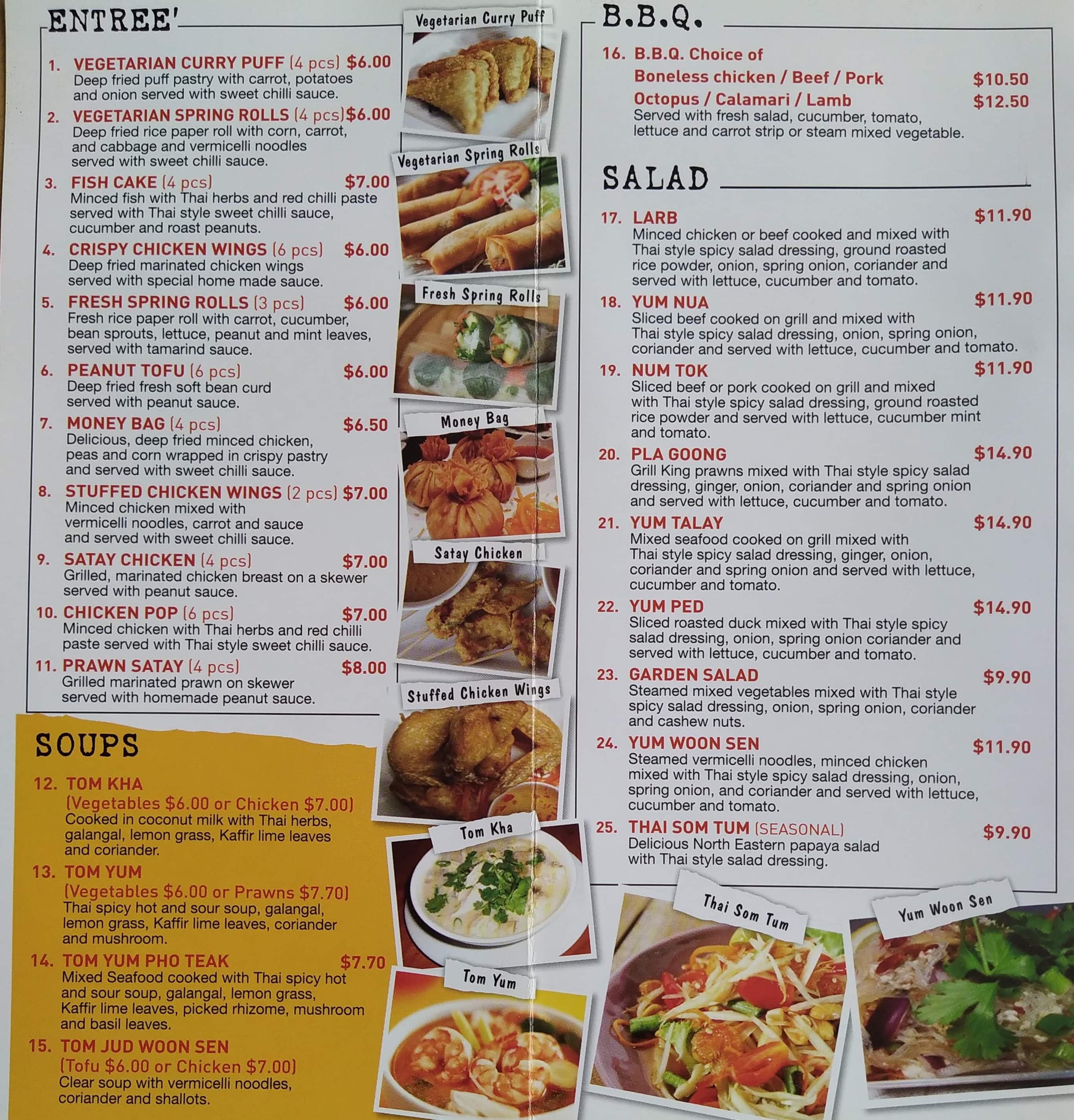 Menu at Chilli Garden Thai fast food, Riverwood