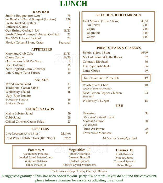 Smith & Wollensky's Grill Menu - Urbanspoon/Zomato