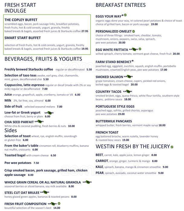 Menu at Huntington restaurant, Boston