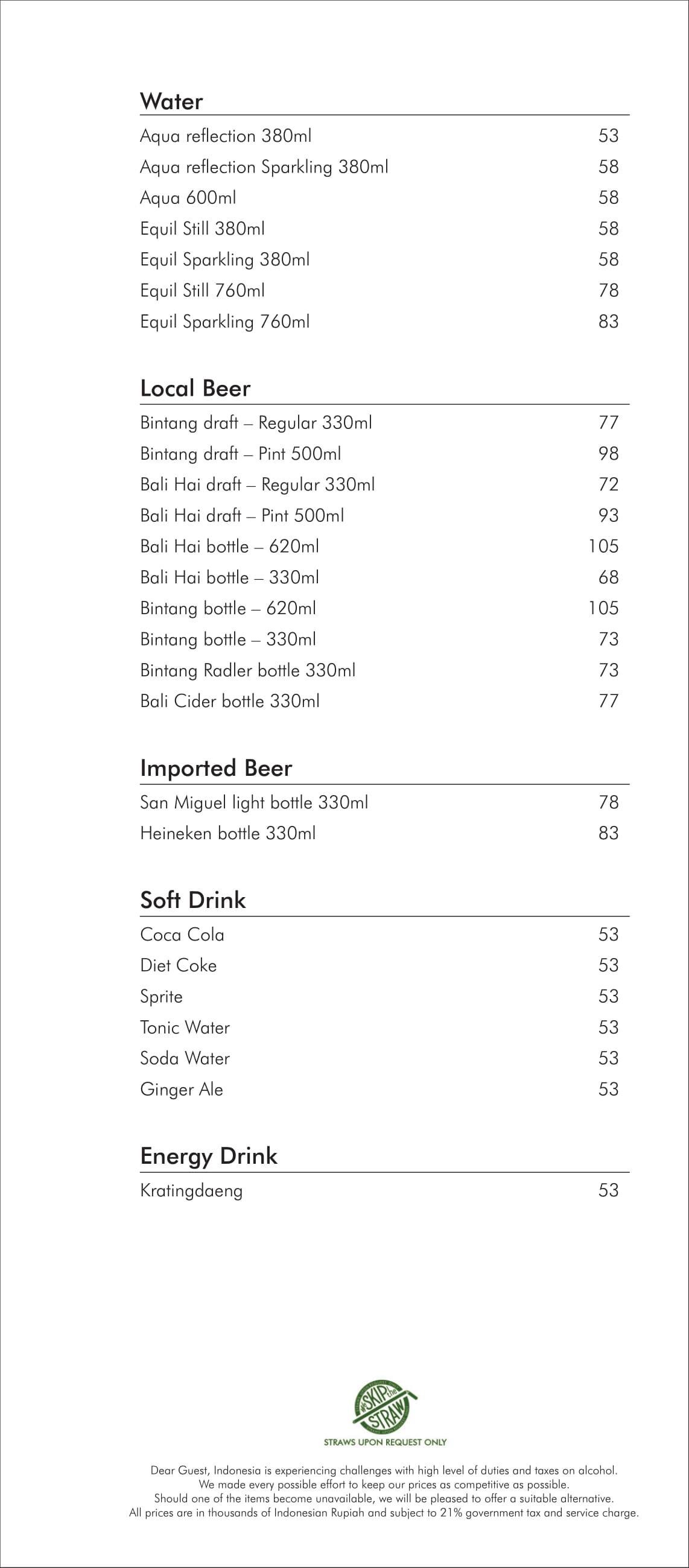 Chess Beachfront Bar Nusa Dua Beach Hotel Spa Menu