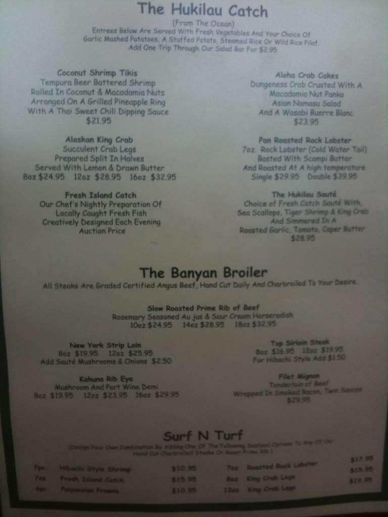 Menu at Coconut Grill restaurant, Hilo