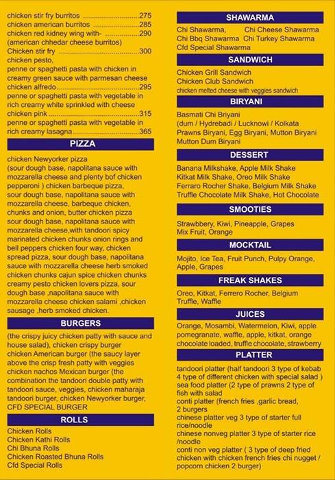 Chalta Firta Dhaba menu