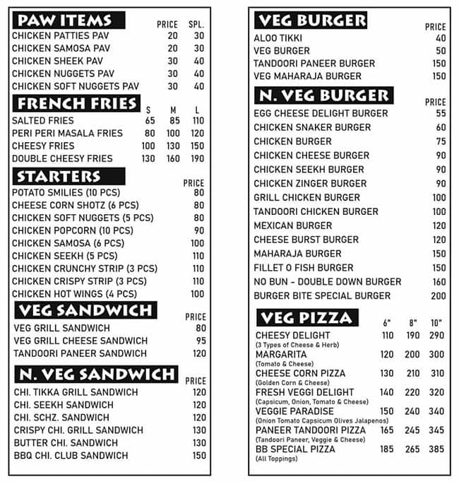 Menu of The Burger Bite, Mumbra, Thane