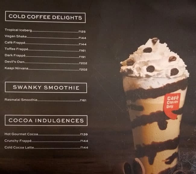 Menu at Café Coffee Day, Patna, 149/F