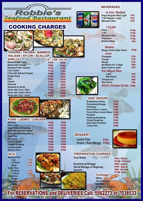 Robbie's Seafood Restaurant меню