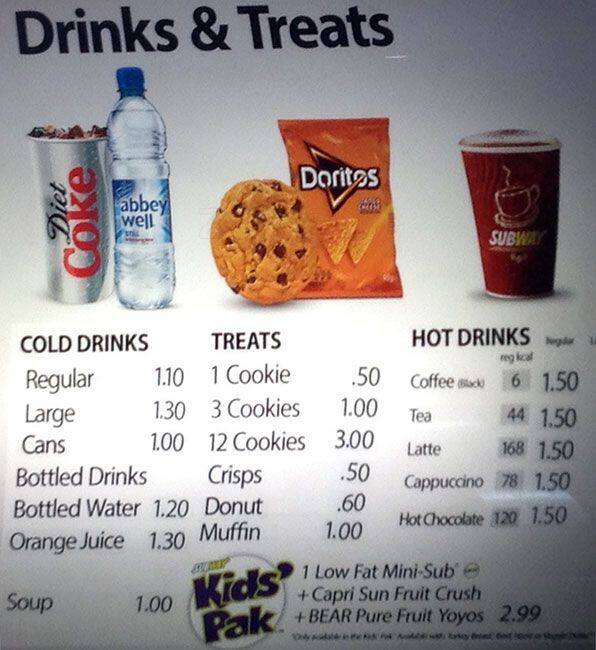 Subway menu
