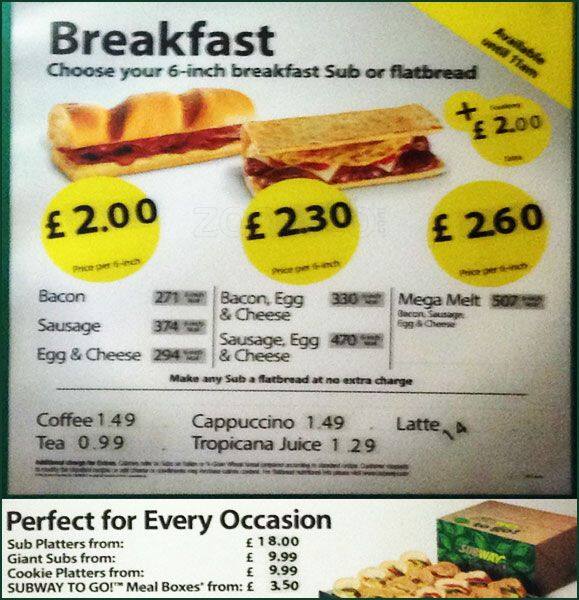 Subway menu