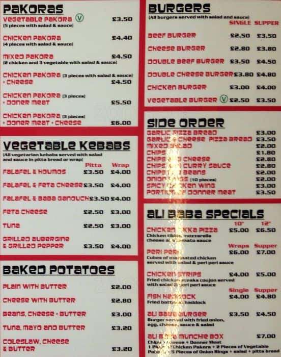 Ali Baba menu