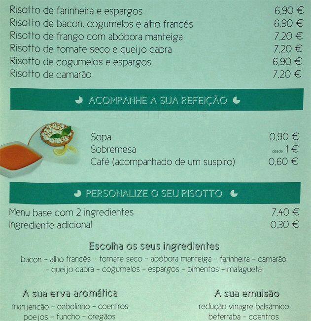 Risotto Menu, Menu de Risotto, Rio de Mouro, Lisboa Zomato Portugal