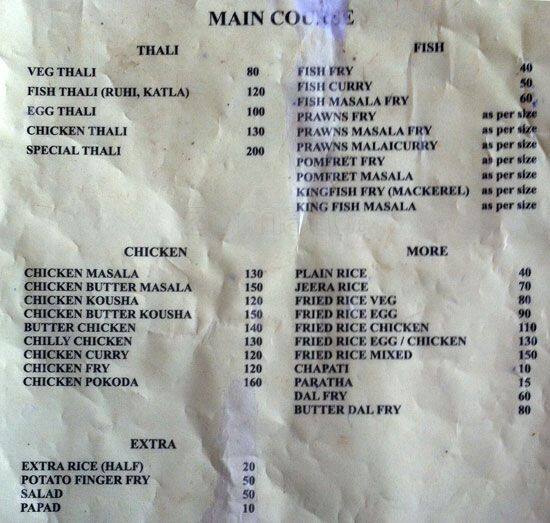 Kolkata Hotel (Suruchi) menu