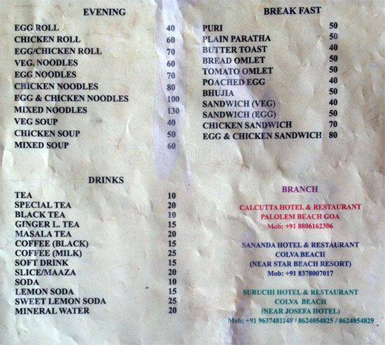 Kolkata Hotel (Suruchi) menu