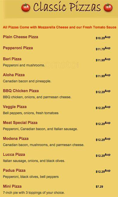 Carta de Domani Pizzeria and Restaurant