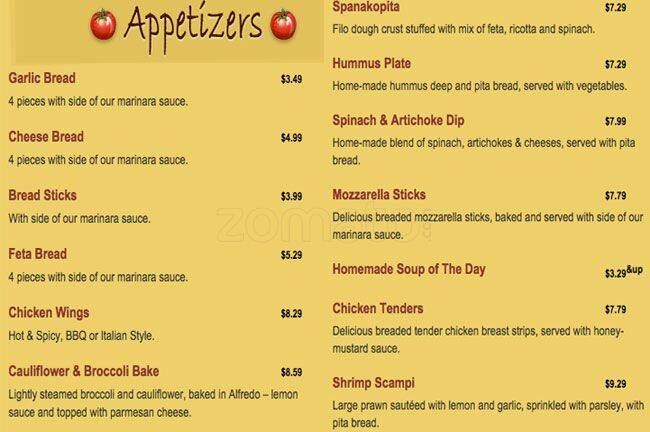 Carta de Domani Pizzeria and Restaurant