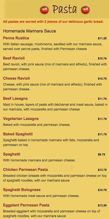 Carta de Domani Pizzeria and Restaurant