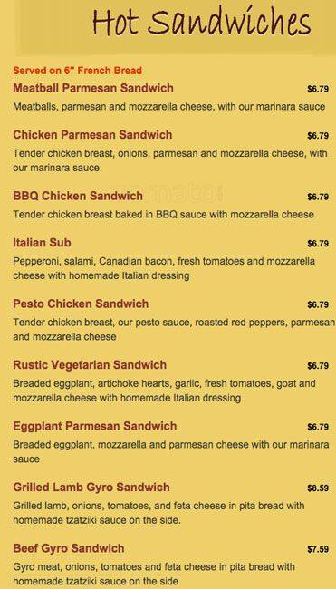 Carta de Domani Pizzeria and Restaurant