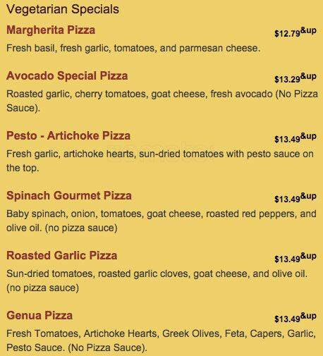 Carta de Domani Pizzeria and Restaurant