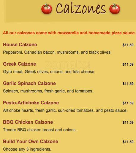 Carta de Domani Pizzeria and Restaurant