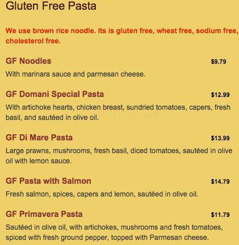 Carta de Domani Pizzeria and Restaurant