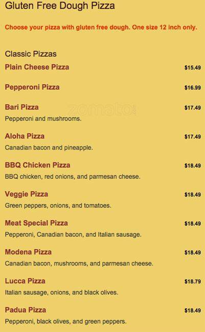 Carta de Domani Pizzeria and Restaurant