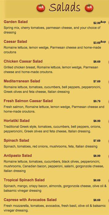 Carta de Domani Pizzeria and Restaurant