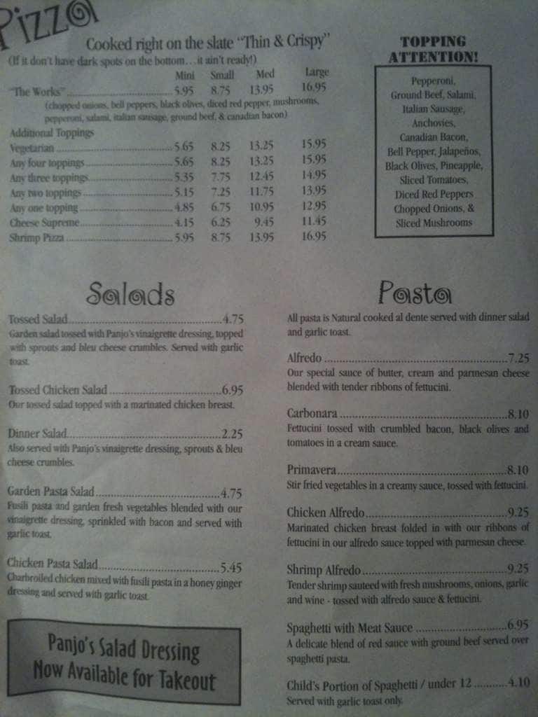 Menu at Panjo's Pizza & Pasta pizzeria, Rockport