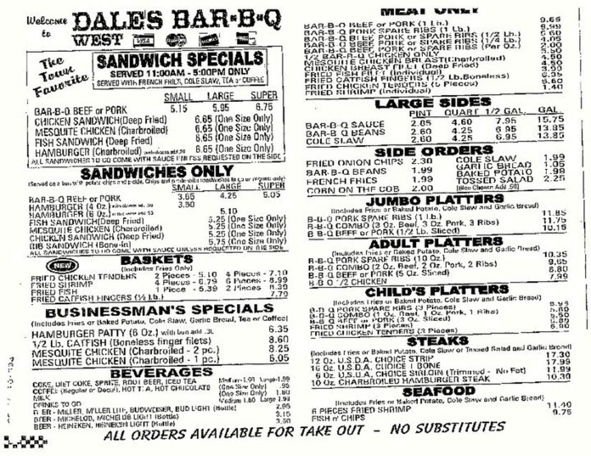 Menu at Moonswiners BBQ, Fort Pierce