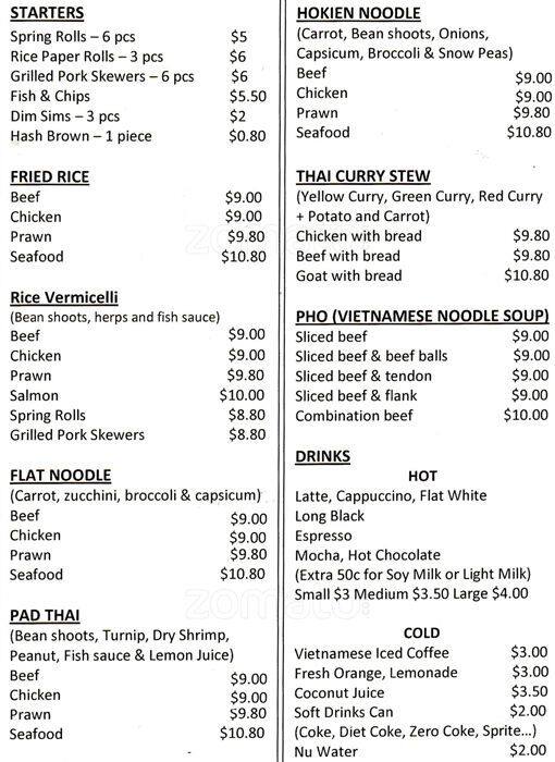 Carta de Kingsley Cafe & Noodle Bar, Sunshine North