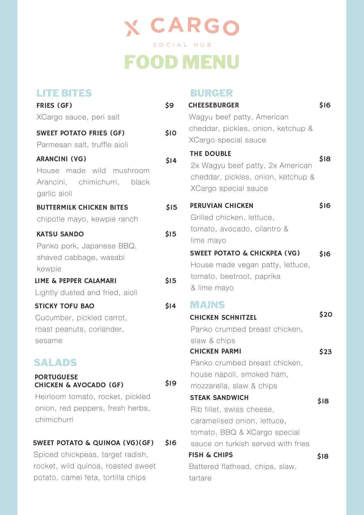 Xcargo Menu Menu For Xcargo Fortitude Valley Brisbane