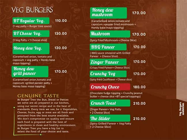 Menu of Burger Tree Race Course Coimbatore Menu of Burger Tree Race Course Coimbatore