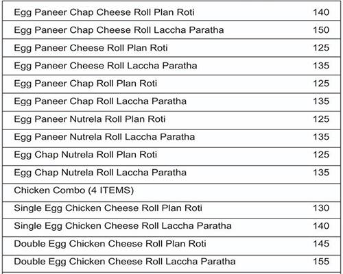 Prashant roll corner menu