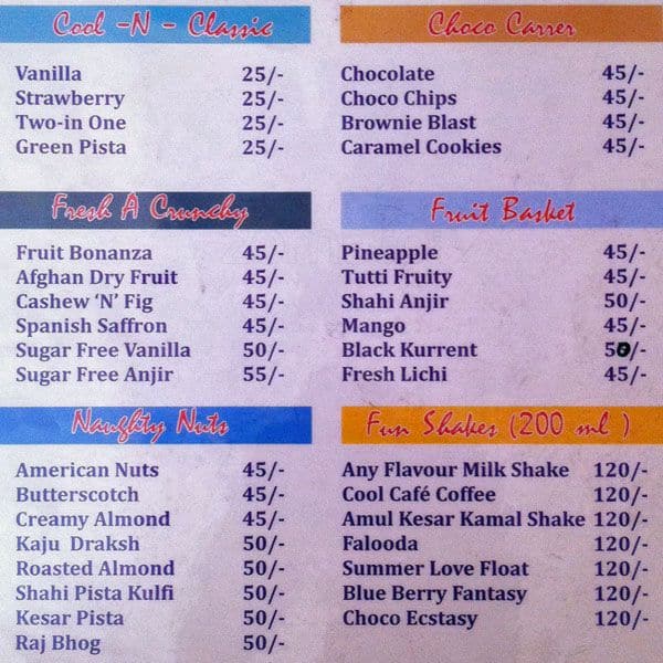 amul ice cream list