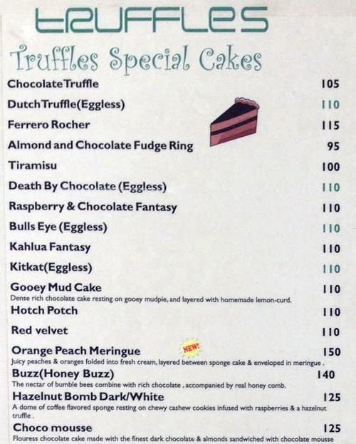 Truffles Menu, Menu de Truffles, New BEL Road, Bangalore Zomato