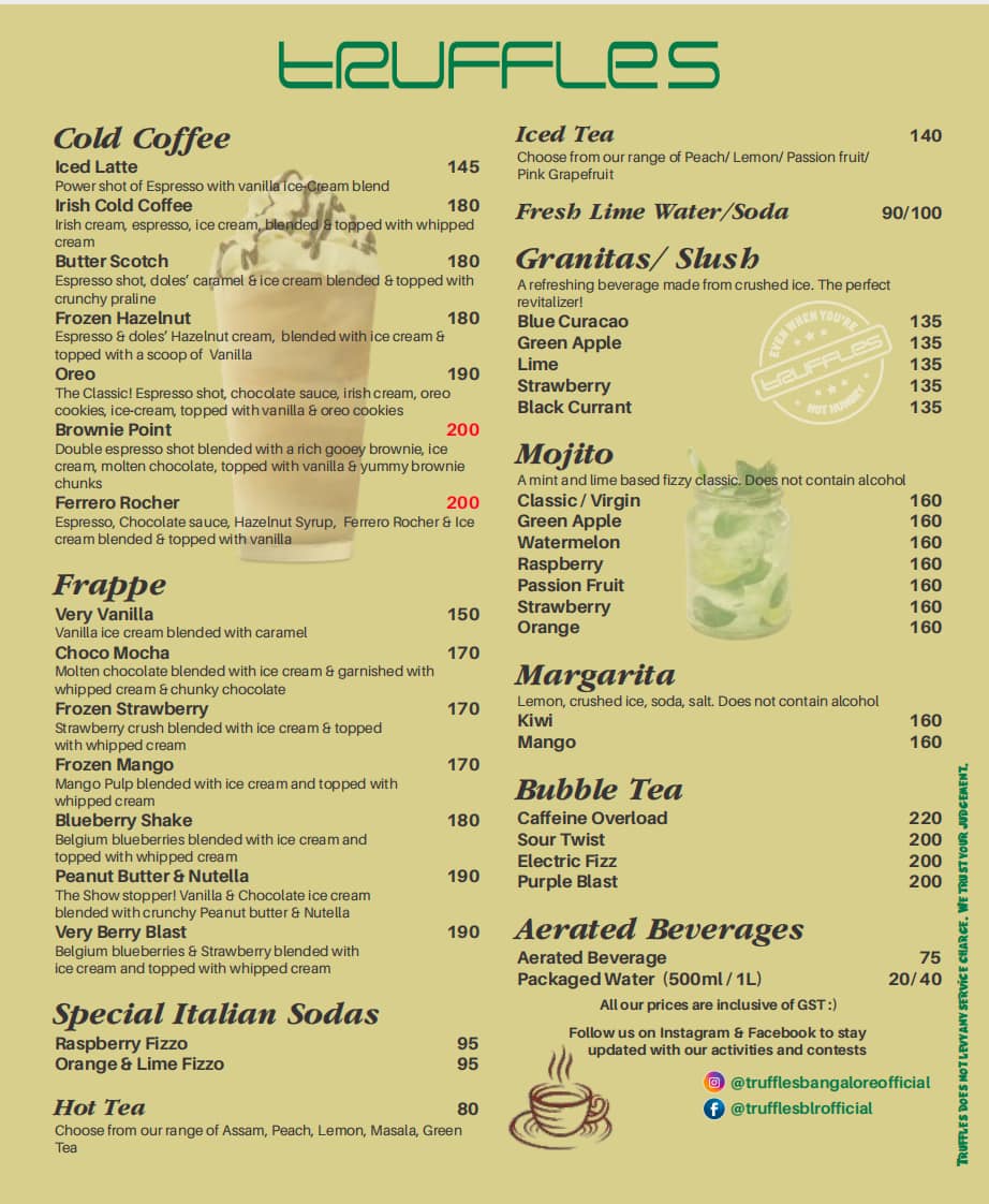 Menu of Truffles, Koramangala 5th Block, Bangalore