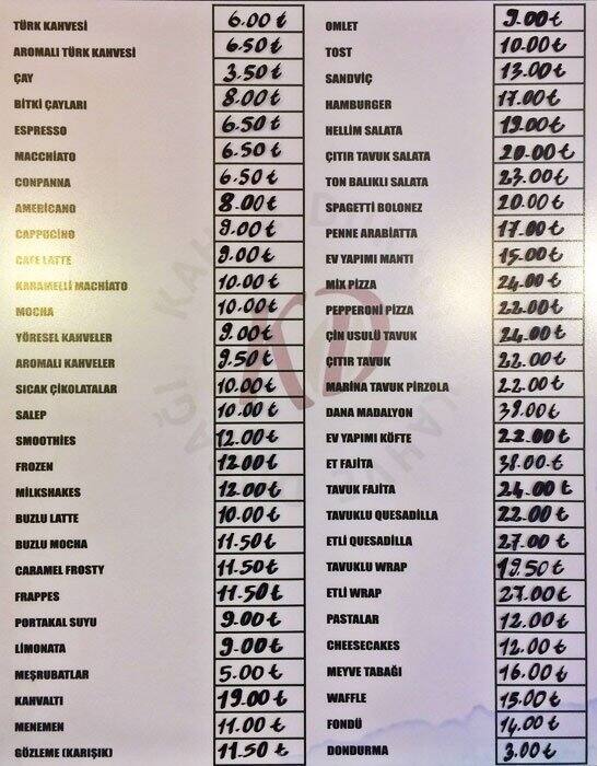 Kahve Durağı menu, Menu restauracji Kahve Durağı, Yakuplu, İstanbul
