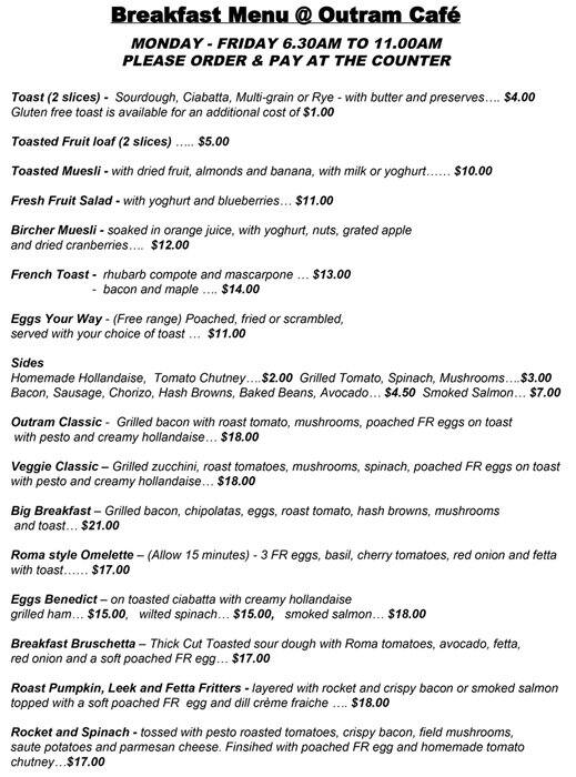 Outram Cafe Menu, Menu de Outram Cafe, West Perth, Perth Urbanspoon