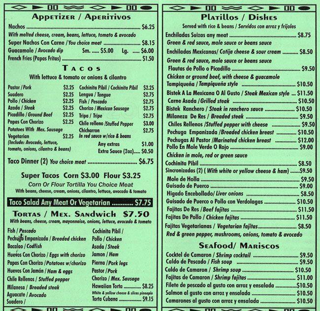 Taqueria El Chorrito Menu, Menu for Taqueria El Chorrito, Rogers Park