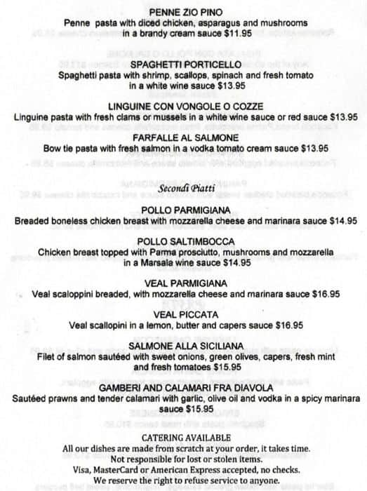 Menu at Paesano Ristorante Italiano restaurant, San Jose, 350 W Julian St