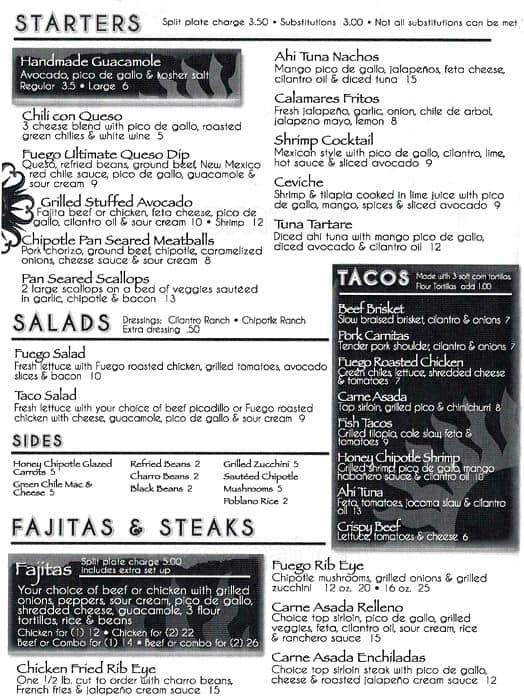 Salsa Fuego Menu, Menu for Salsa Fuego, Benbrook, Benbrook Urbanspoon