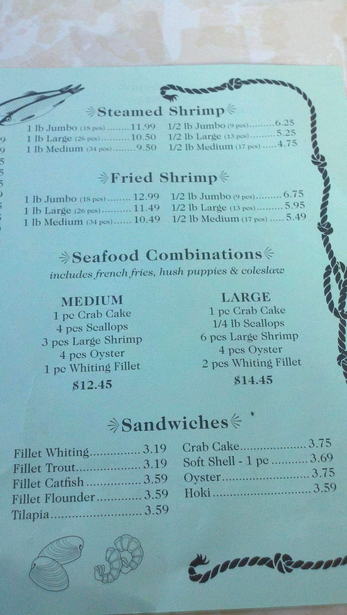Menu at Anna Seafood restaurant, Hampton