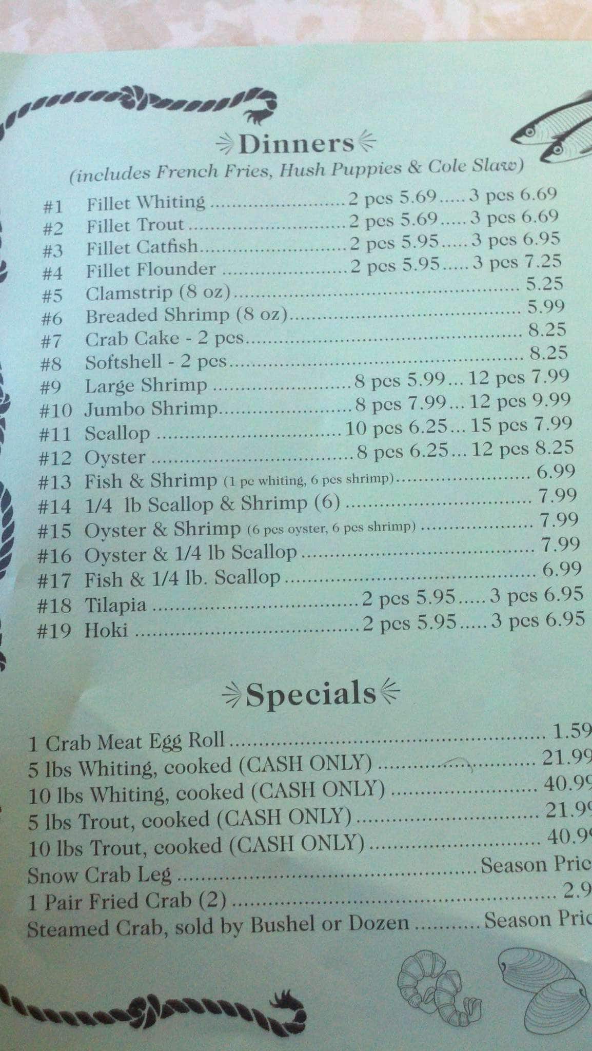 Menu at Anna Seafood restaurant, Hampton