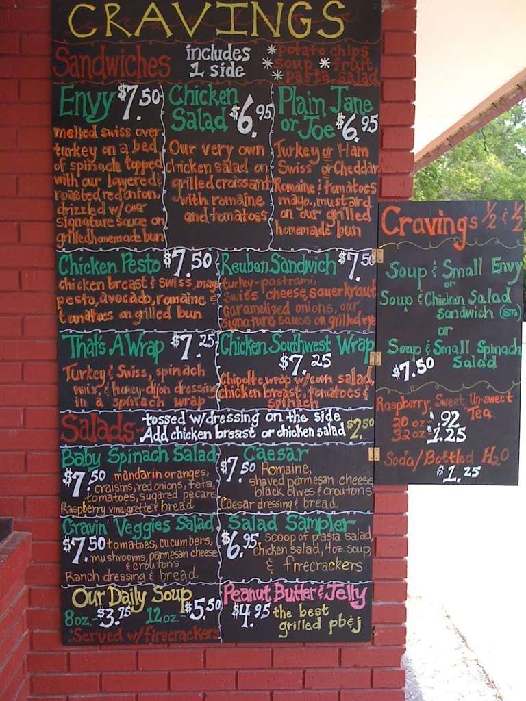 Menu at Cravings cafe, New Braunfels